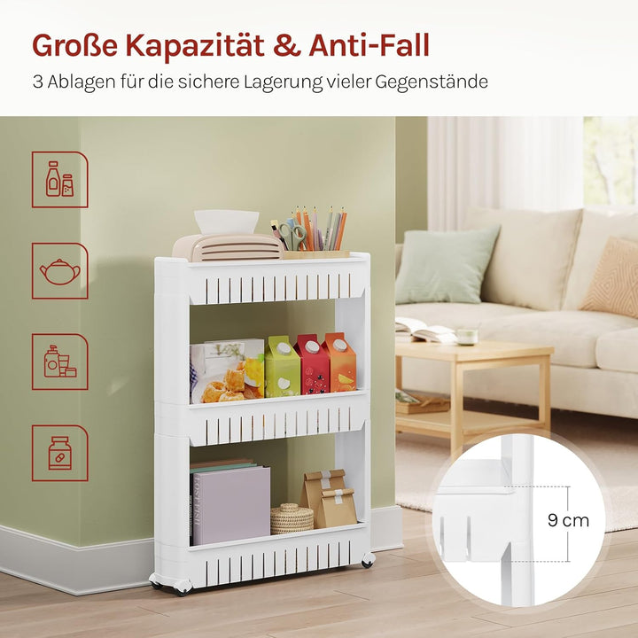 WOLTU 3 Ablagen Nischenregal Küchenregal Schrank Schieberegal schmaler Rollwagen, Nischenwagen Küche