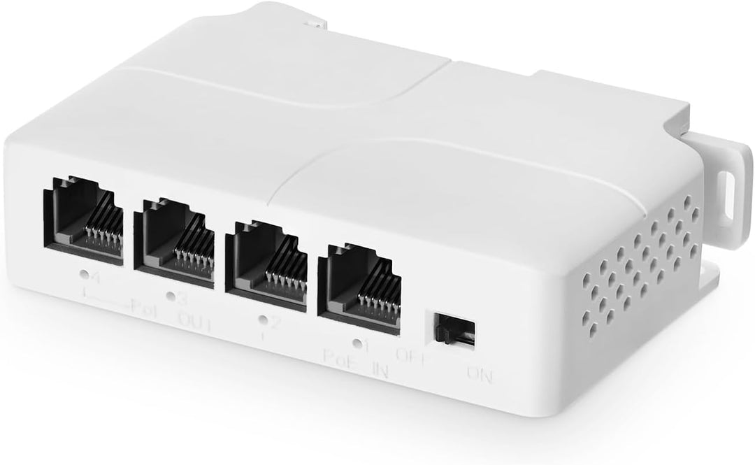 4 Port PoE Extender, 1 PoE in 3 PoE Out, IEEE802.3af/at PoE Powered Passthrough Switch, 100Mbps Ethe
