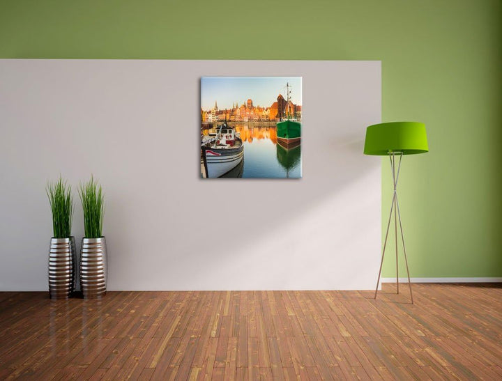 Hafen in der Dämmerung, Format: 70x70 auf Leinwand, XXL riesige Bilder fertig gerahmt mit Keilrahmen