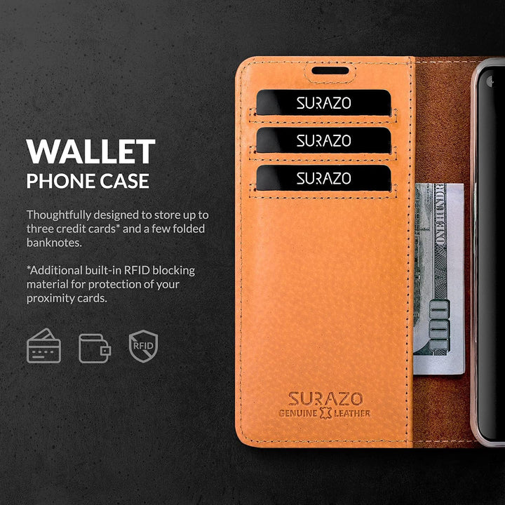 SURAZO Handyhülle für Galaxy S21 5G hülle - Premium RFID Echt Lederhülle Schutzhülle mit Standfunkti