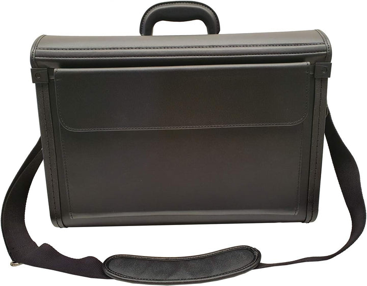 Bowatex Pilotenkoffer Aktenkoffer Laptop Koffer mit Schulterriemen Schwarz 46 cm