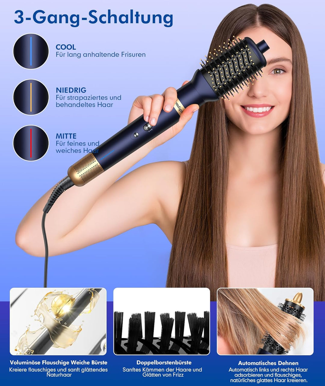 Homdigrk Air Styler Haarstyler 6-in-1,1300W Warmluftbürste Set Mit 110000 U/Min Haartrockner,Curly A