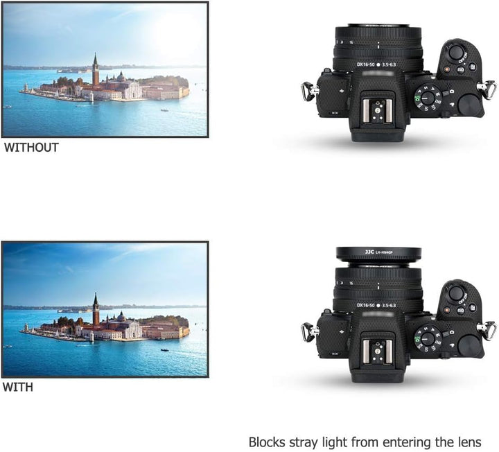 JJC Gegenlichtblende für Nikon Z50 mit NIKKOR Z DX 16-50mm F/3.5-6.3 VR und NIKKOR Z DX 50-250mm F/4