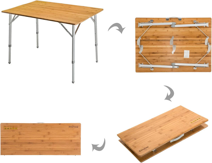 KingCamp Bambus Camping Falt Tisch Garten Klapptisch Alu Holz 3Höhen Verstellbar