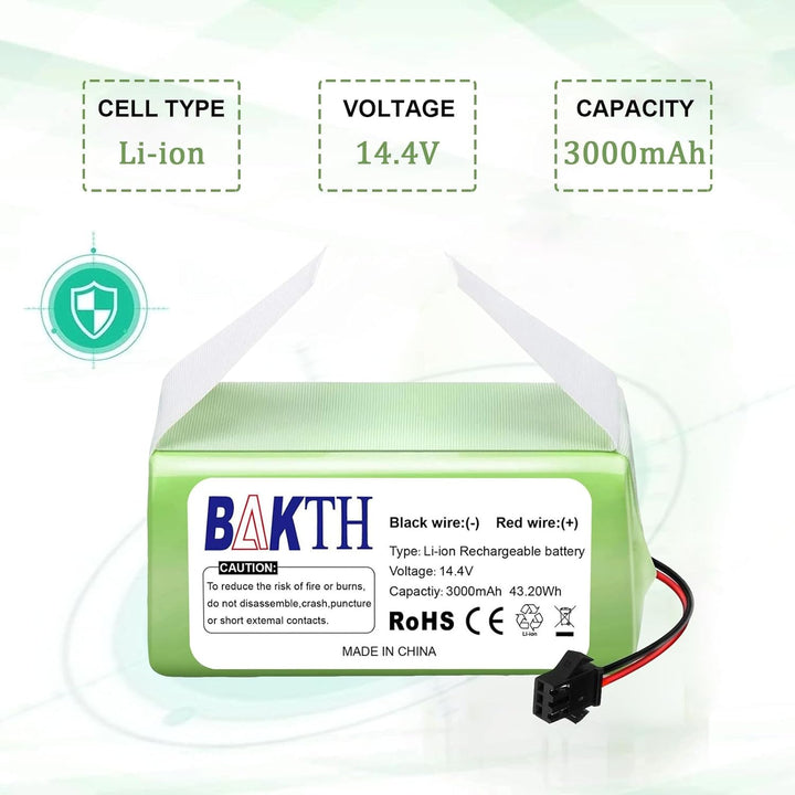BAKTH Ersatz-Akku, 3000 mAh, 14,4 V, Li-Ion, kompatibel mit Eufy RoboVac 11, 11S, 11S Max, 12, 15C,