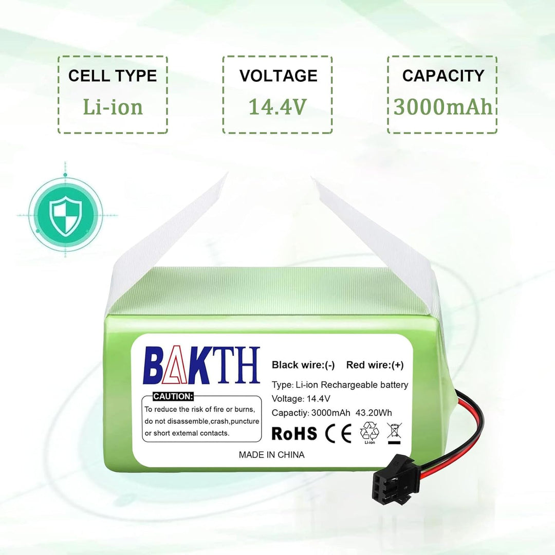 BAKTH Ersatz-Akku, 3000 mAh, 14,4 V, Li-Ion, kompatibel mit Eufy RoboVac 11, 11S, 11S Max, 12, 15C,