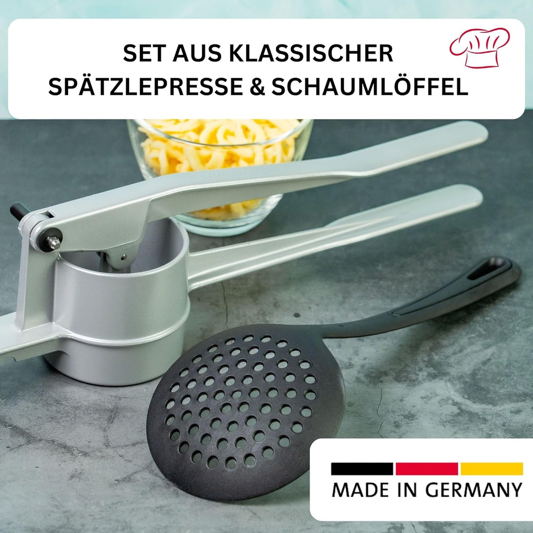 Westmark Spätzle-Set, 2tlg., 1 Spätzle-/Kartoffelpresse mit runder Lochung, Spätzlepresse + 1 Schöpf