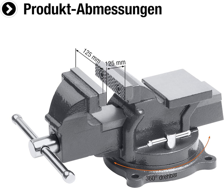 Meister Schraubstock - Drehbar - 125 mm Spannweite - Hochwertige Stahlbacken - Sicheres Fixieren von