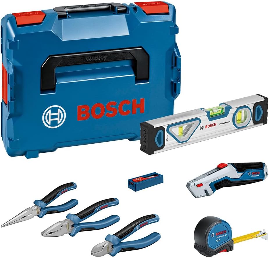 Bosch Professional Handwerkzeug-Set, 13-teilig (inkl. 2x Zange, 1x Cutter, 1x Massband, 1x 25-cm-Was