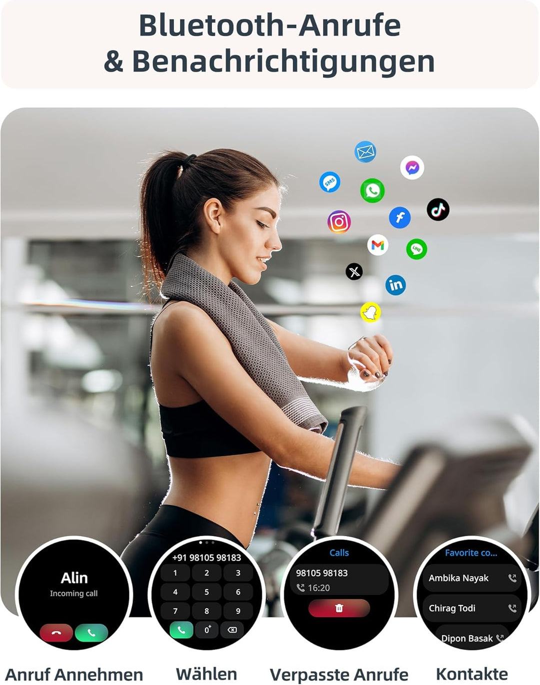 Smartwatch Damen mit Telefonfunktion, 5ATM Wasserdicht Schwimmuhr, 44 mm Fitnessuhr Damen mit 100+ S