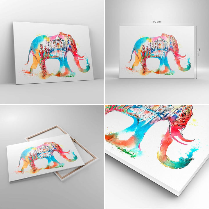 Bilder auf Leinwand 100x70cm Leinwandbild Elefant Indien ethnisch Kultur Gross Wanddeko Bild Schlafz