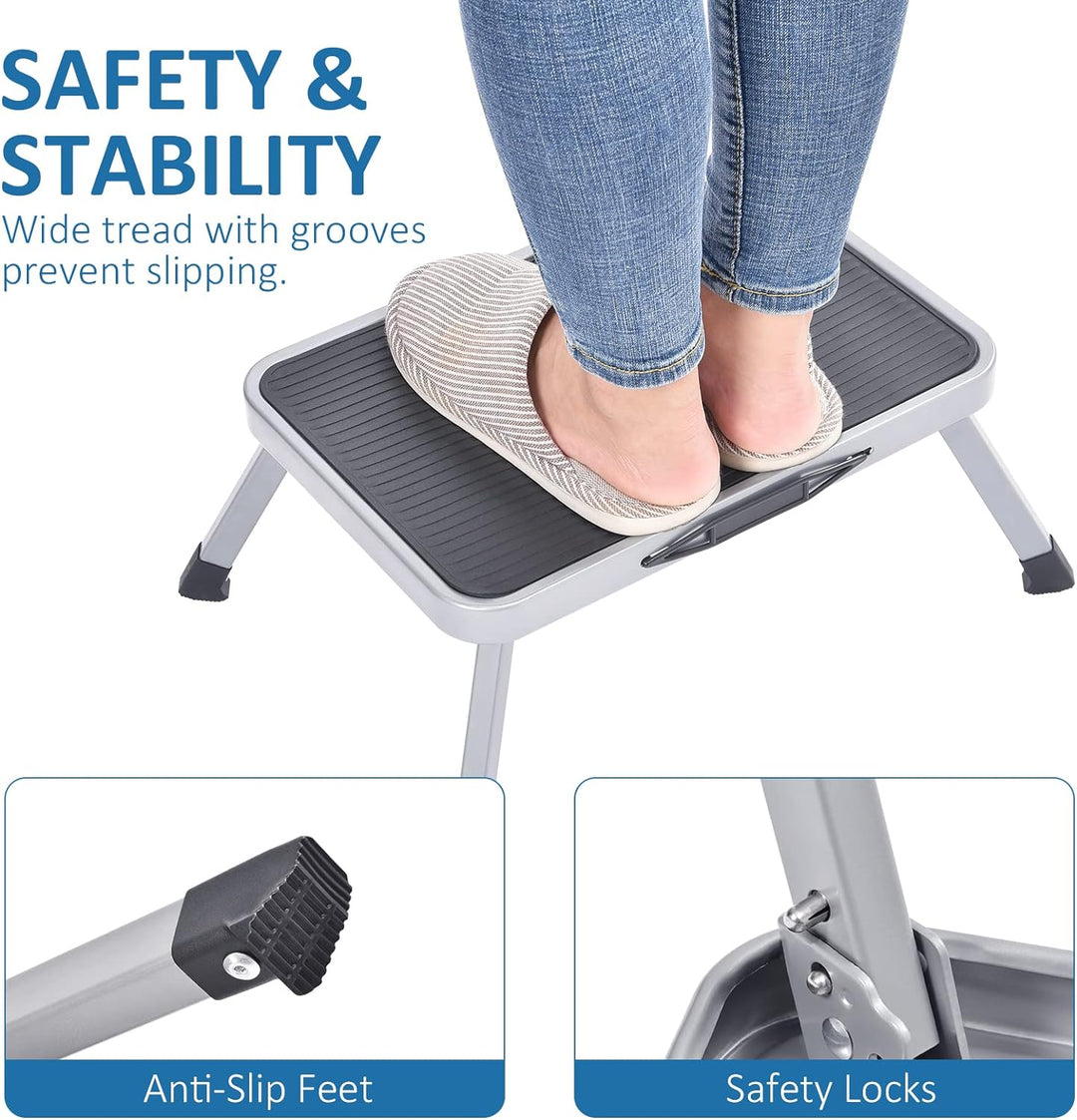 KINGRACK Tritthocker, Trittstuhl, zusammenklappbar, einstufige Leiter mit Rutschfester Gummimatte, L