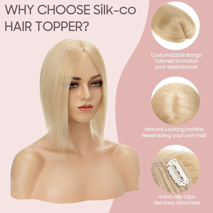 Silk-co Hair Topper Echthaar, 10x12cm Basis Toupet Damen, Haartopper Echthaar mit Remy Seide Basis,