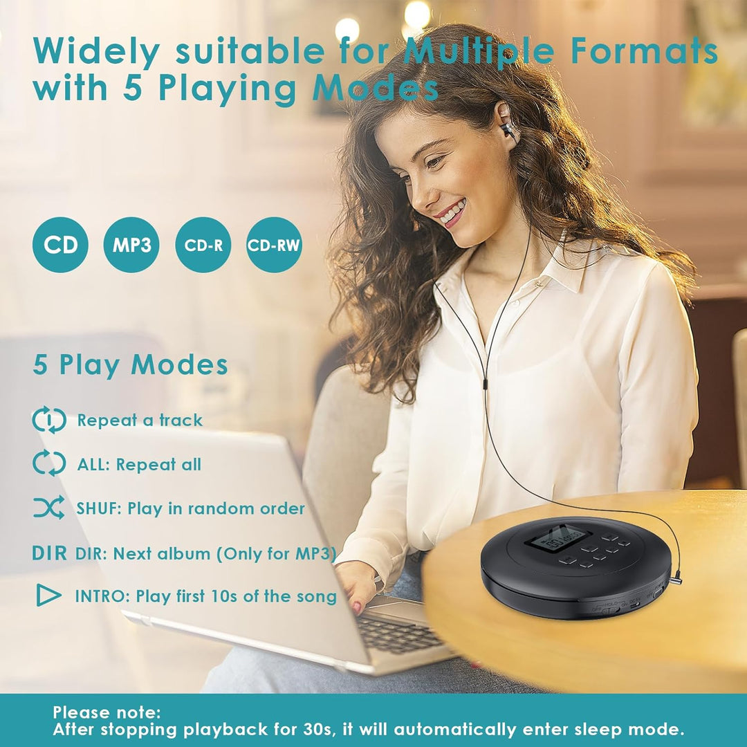 Gueray CD Player Tragbar CD Player Kinder CD Player HiFi Tragbarer CD Player Discman mit Kopfhörer L