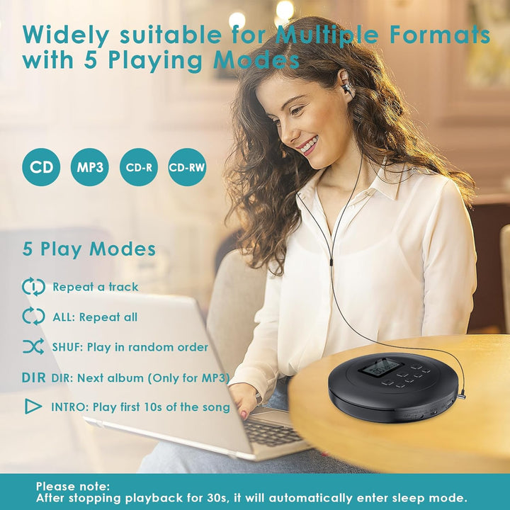 Gueray CD Player Tragbar CD Player Kinder CD Player HiFi Tragbarer CD Player Discman mit Kopfhörer L