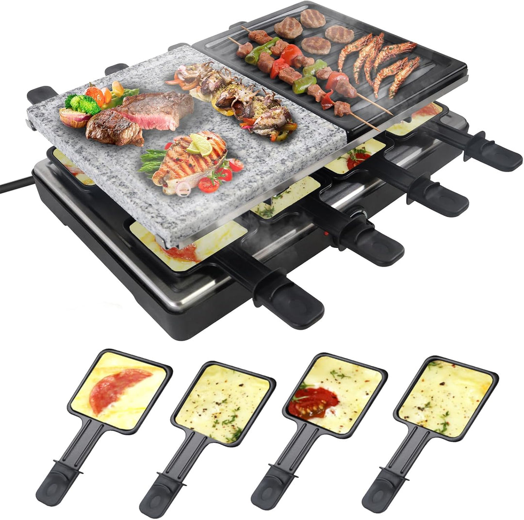 UISEBRT 1400W Raclette Grill für 8 Personen Elektrogrill mit Granitplatte & Grillplatte Antihaftbesc