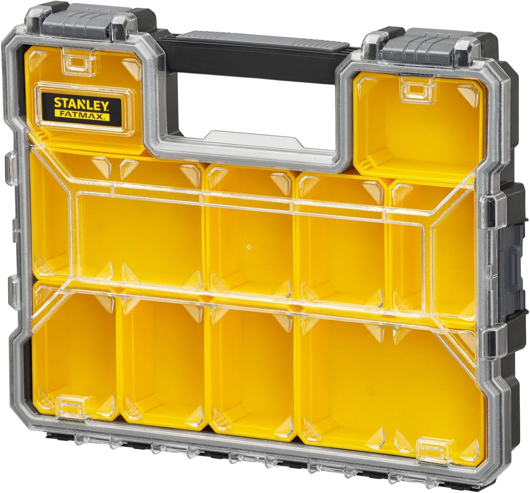 Stanley FatMax Werkzeug-Profi-Organizer (44.6 x 7.4 x 35.7 cm, flache Fächer, mit Klappdeckel und Ku