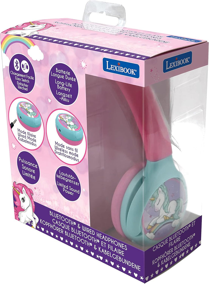 Lexibook, Einhorn, 2-in-1 Bluetooth-Kopfhörer-Stereo, drahtlos, kabelgebunden, faltbar, verstellbar,