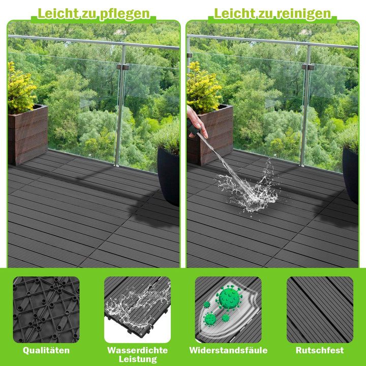 Ansobea WPC Terrassenfliesen Fliesen, 30x60 Holzfliesen 12er Set für 2m²,Balkonfliesen in Holzoptik,