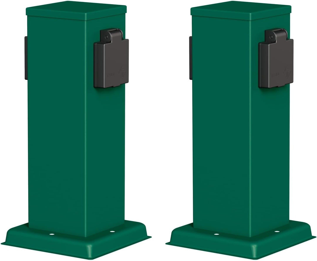 ledscom.de Garten Steckdosensäule Polly, Outdoor, IP44, 2-Fach, grün, eckig, 27 cm, 2 STK.