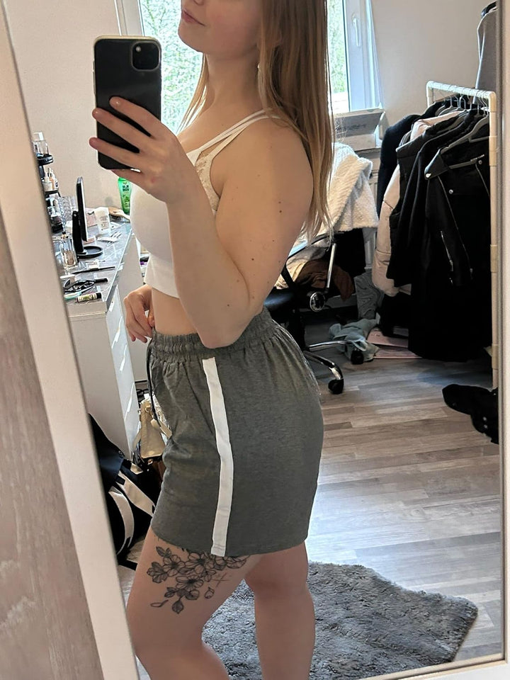 Litherday Shorts Damen Sportshorts Kurz Hosen Streifen Jogginghose Sommer Traininghose mit Taschen E