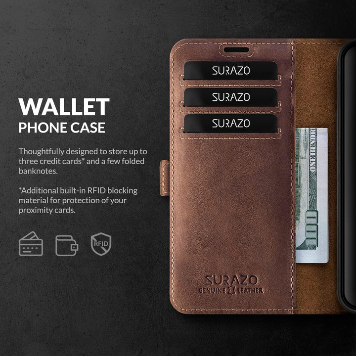SURAZO Premium Slim Magnet Handyhülle für Xiaomi 13 5G Hülle Leder – Klappbare Echtleder Schutzhülle