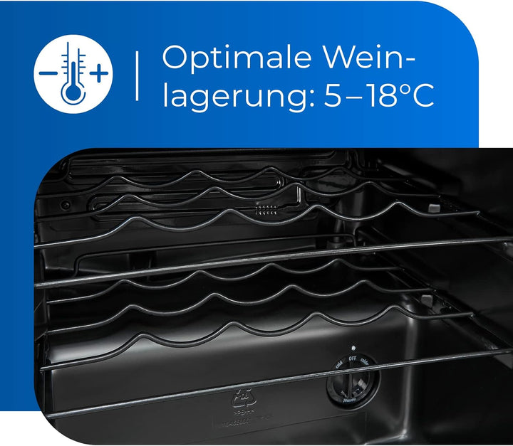 Exquisit Weinkühler WS1-12-GT-030G schwarz | 43 l Nutzinhalt | Schwarz | Kühlen | Wein | Flaschengit