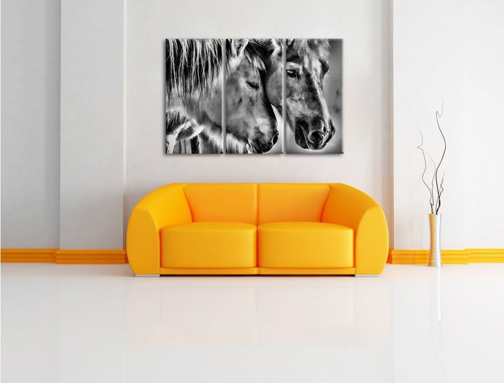 Pixxprint Zwei liebevolle Pferde als Leinwandbild/Grösse: 3 Teilig (120x80) cm/Wandbild/Kunstdruck/f