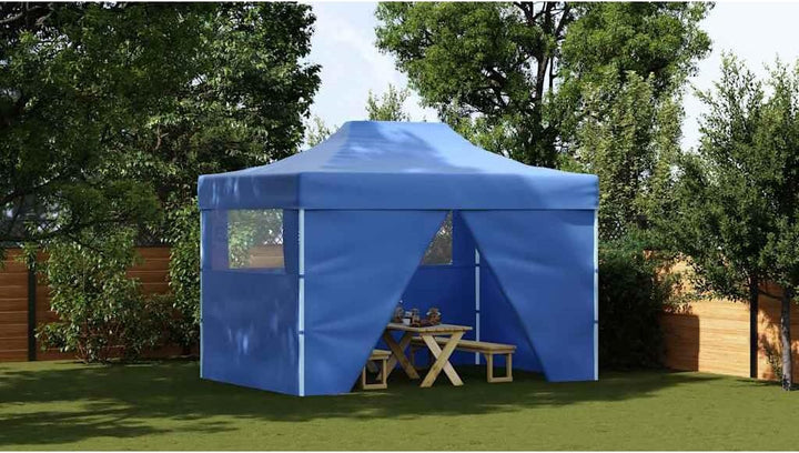 vidaXL Faltzelt mit 4 Seitenteilen 3x4,5m Blau Gartenzelt Partyzelt Festzelt, Blau