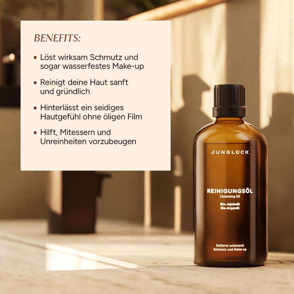 Junglück Reinigungsöl | 100 ml Cleansing Oil mit pflegendem Arganöl, Jojobalöl & Rizinusöl | Vegan u