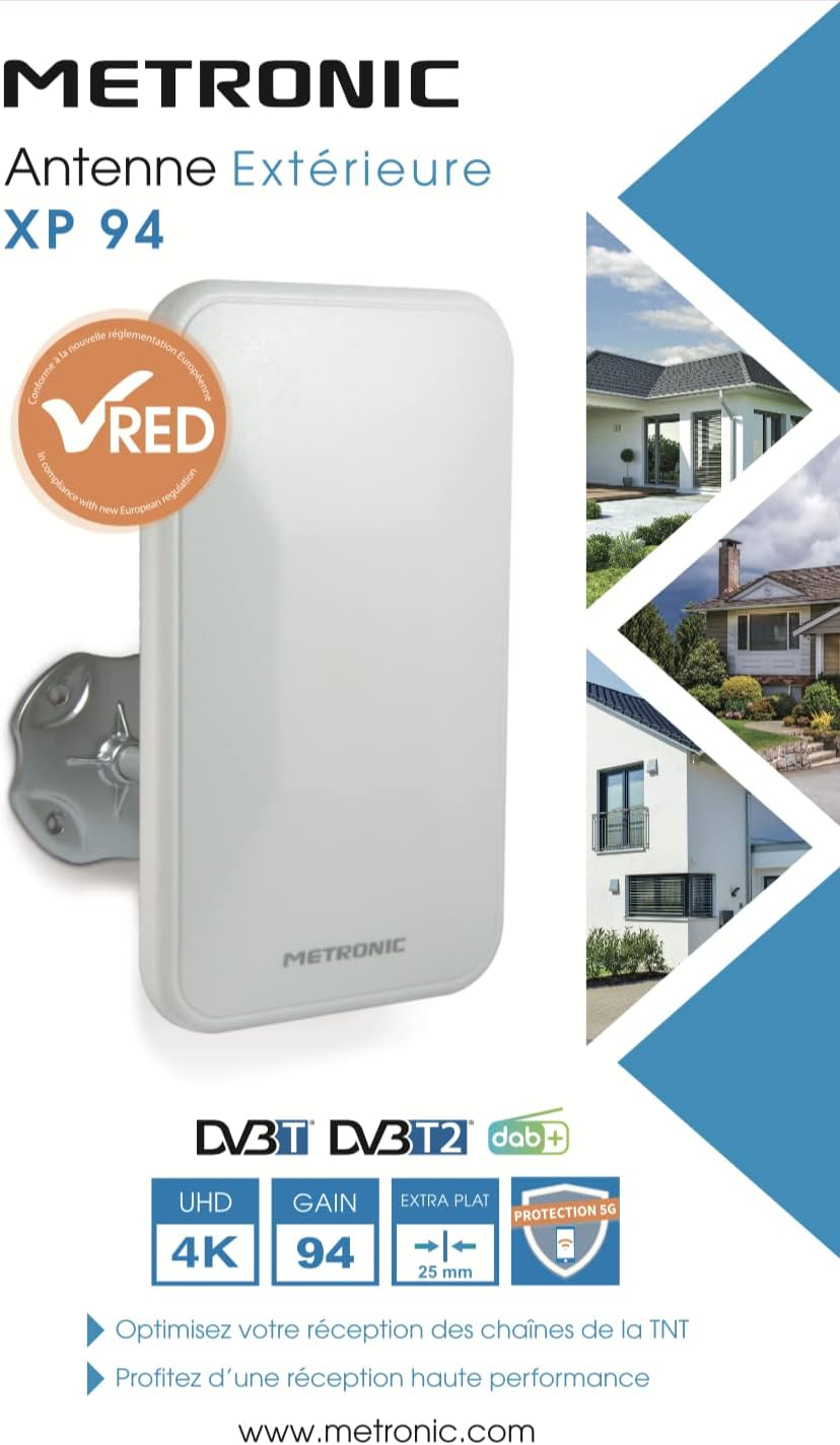 Metronic 415981 Aussenantenne XP 94 4K Dab+ UHD Compact DVBT/DVT2 Schutz 5G - weiss XP 94 4K Dab+ UH