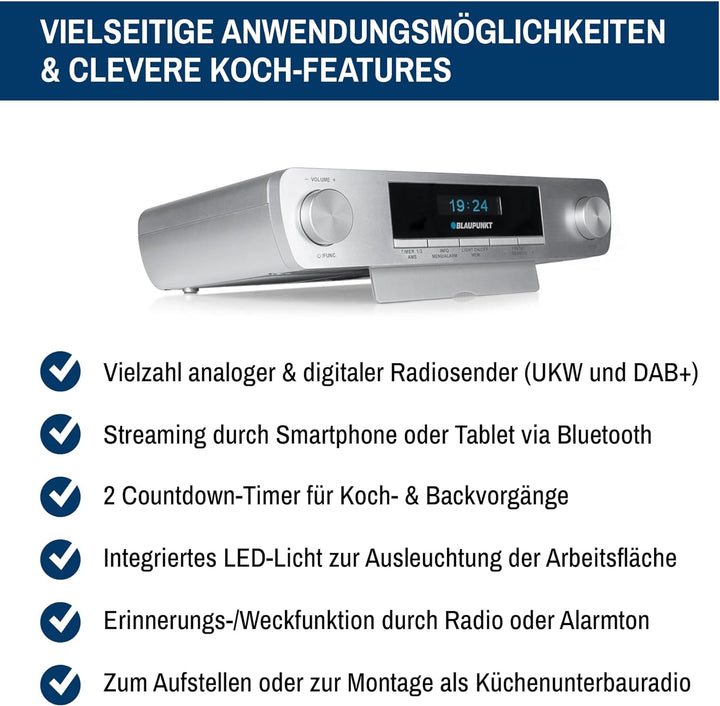 Blaupunkt KRD 30, Bluetooth Küchenradio mit DAB+, UKW PLL, Multidisplay, Senderspeicher, Unterbau Di