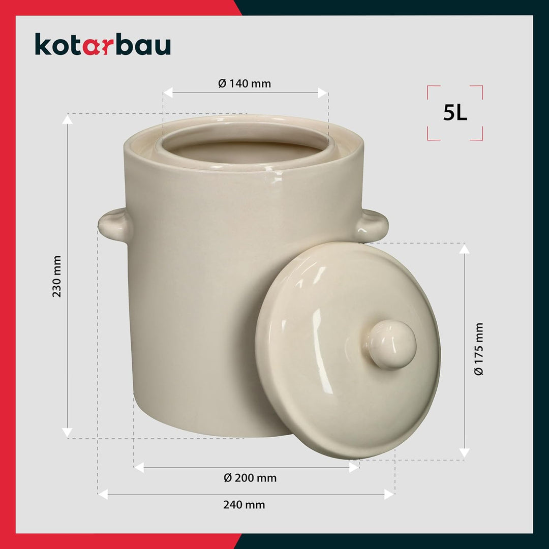 KOTARBAU® Sauerkraut Gärtopf Sauerkrauttopf 5L Tontopf mit Deckel Steinguttopf Fermentieren Dauerkra