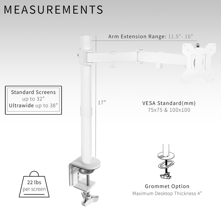 VIVO Schreibtischhalterung, 1 Arm, für Bildschirme bis zu 96,5 cm (38 Zoll), ultrabreit, voll Verste