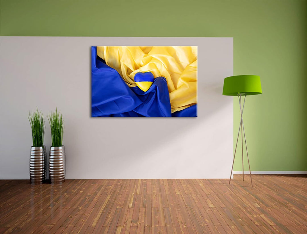 Herz mit Ukraine Flagge als Leinwandbild | Grösse: 120x80 cm | Wandbild | Kunstdruck | fertig bespan