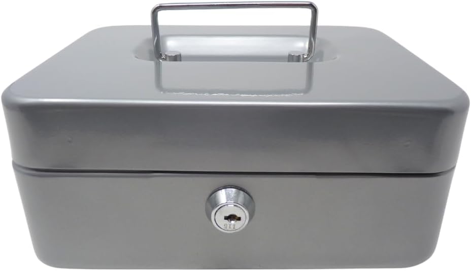 Geldkassette aus Metall - Silber - 200 x 160 x 90 mm - Sicherer Aufbewahrungsort für Bargeld und Wer