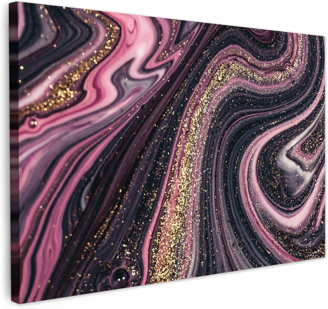MuchoWow© Wandbilder Gross 120x80 cm XXL Schlafzimmer Home Goldene Deko Wohnung Bild Wohnzimmer Foto