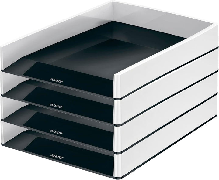 Leitz Briefkorb A4, 4er Pack, Zweifarbiges Design, Schwarz/Grau, Duo Colour, 53610095 Weiss / Schwar
