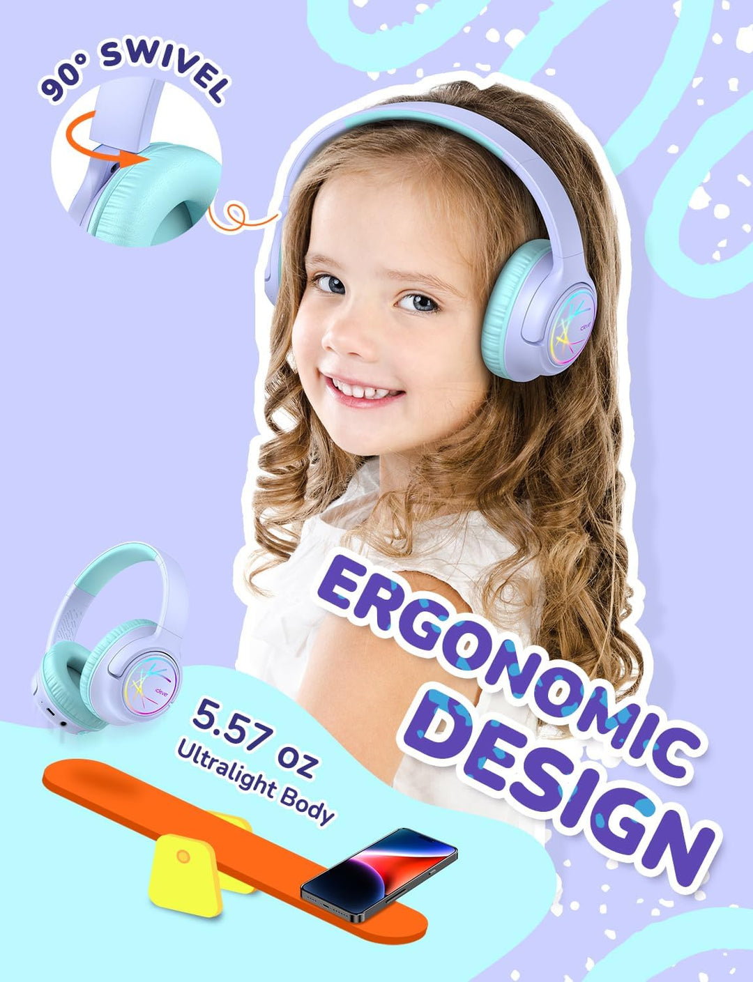 iClever 2Pack Bluetooth kopfhörer Kinder mit LED-Leuchten, 74/85dBA Lautstärkebegrenzung, 43 Stunden