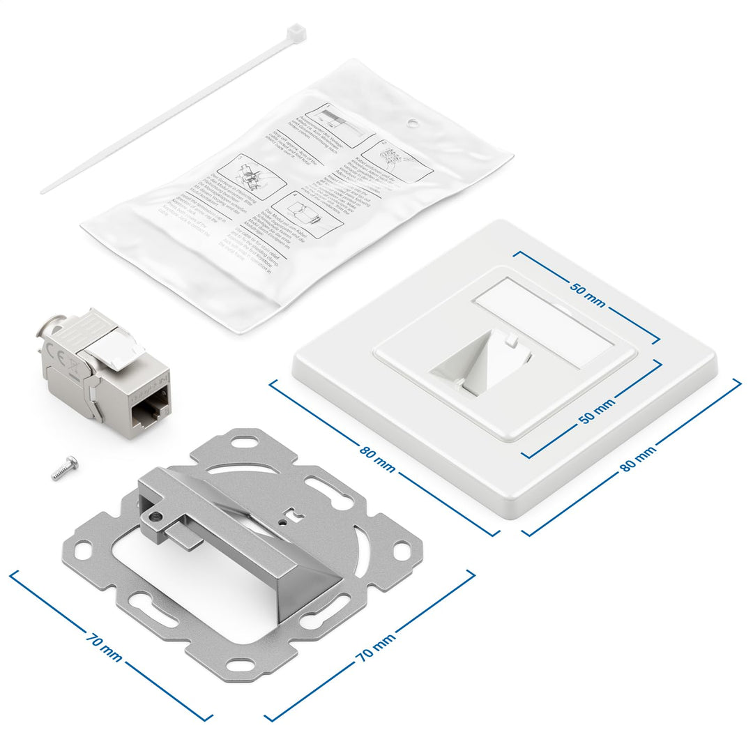 deleyCON 4x CAT8 Keystone Netzwerkdosen Set 2000 MHz 40 GBit/s Unterputz 4x Netzwerkdose & 4x Keysto