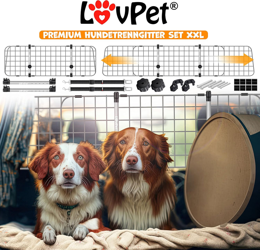 Lovpet® Hundegitter Auto, Autoschutzgitter Trenngitter Universal, verstellbare Breite, Kopfstütze Ko