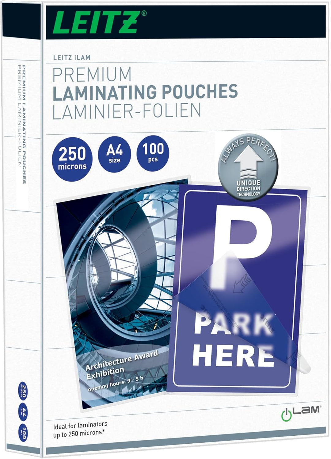 Leitz Heisslaminierfolien A4 250 mic, Laminierfolien in Premium-Qualität im 100er Pack, Glänzend, Tr