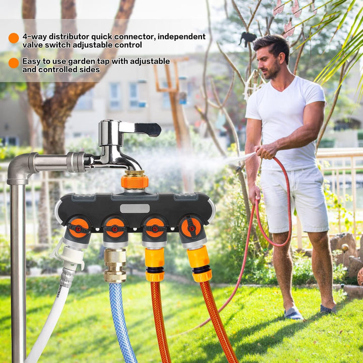 oumuik 4 Wege Verteiler 3/4-1/2 Zoll Wasser/Garten Verteiler für Gartenschlauch Kupplung mit Absperr