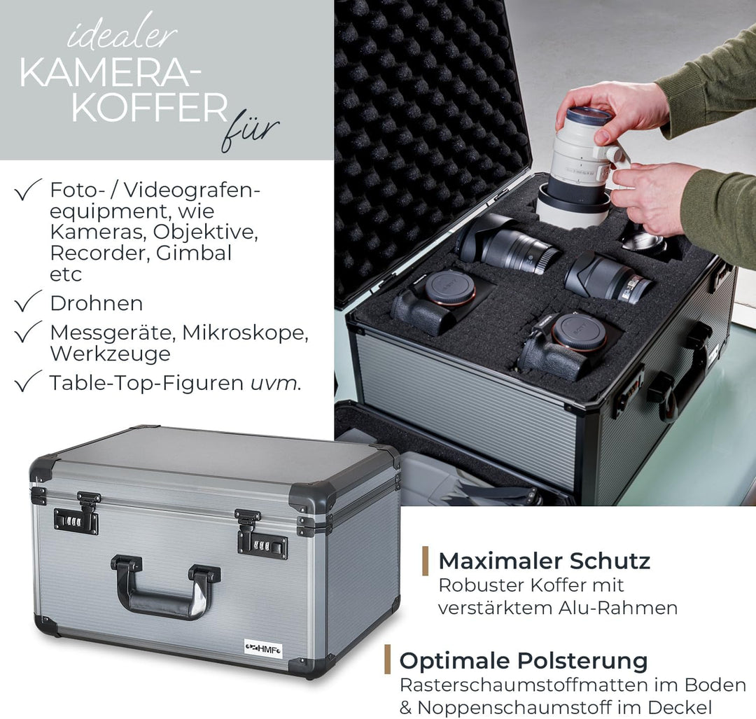 HMF 14412-02 Alu Fotokoffer, Miniaturenkoffer mit Rasterschaumstoff | 46 x 33 x 26 cm, 46 x 33 x 26