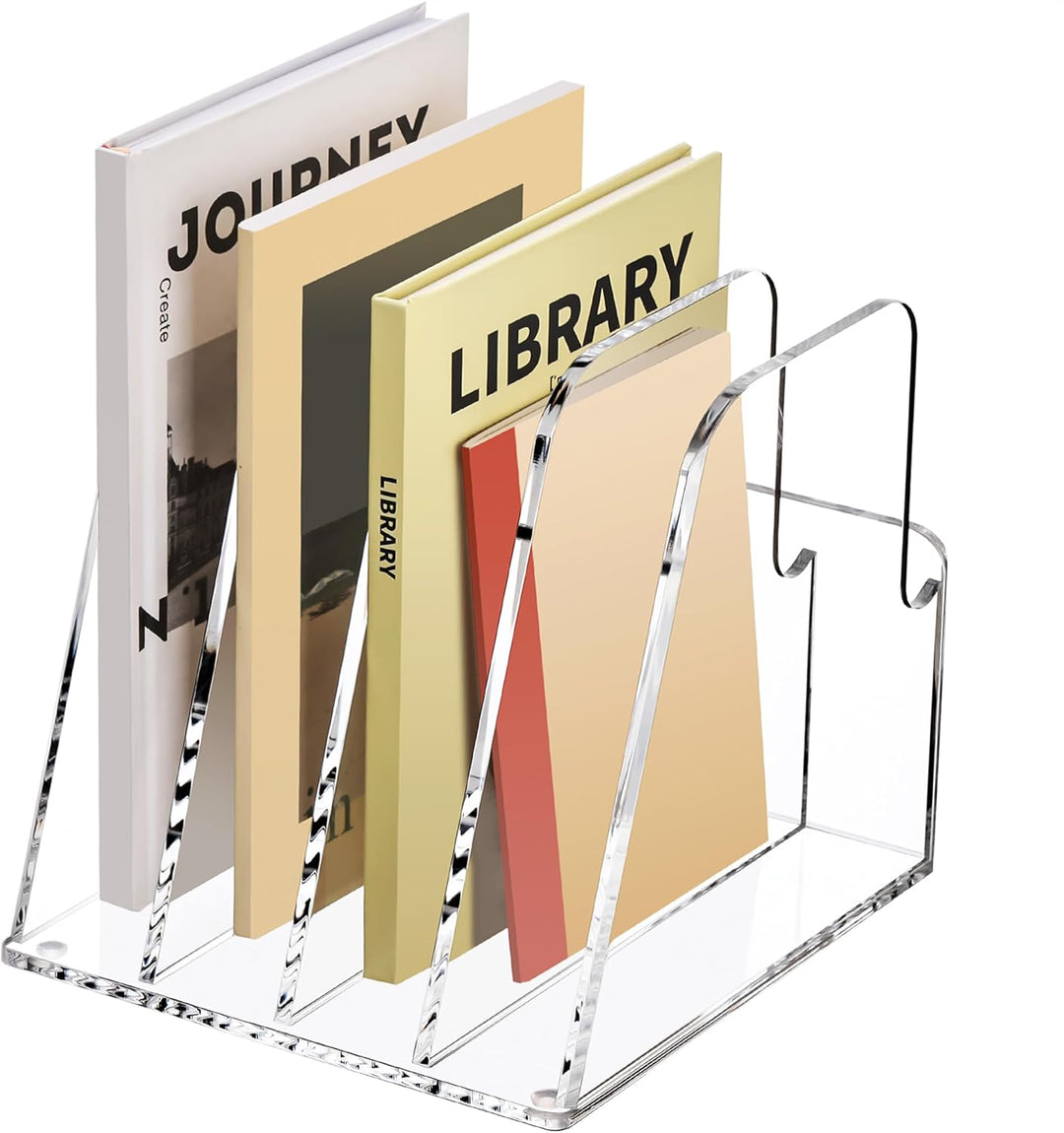 SANRUI Acryl Stehsammler, Stabiler Zeitschriftenhalter, 4 Fächer, Zeitschriftensammler, Buchstützen