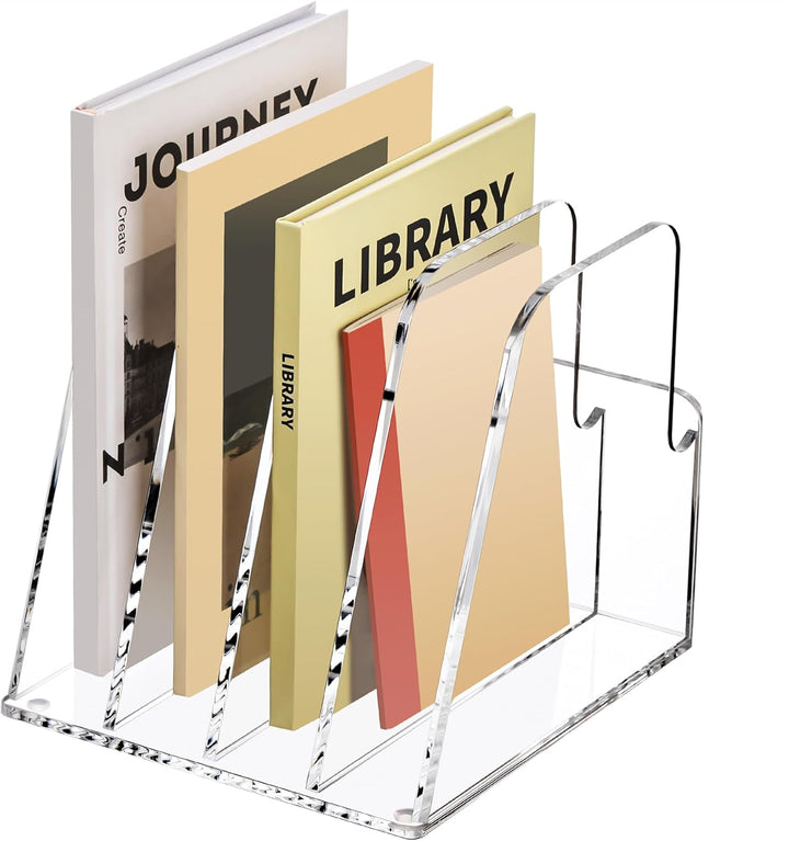 SANRUI Acryl Stehsammler, Stabiler Zeitschriftenhalter, 4 Fächer, Zeitschriftensammler, Buchstützen