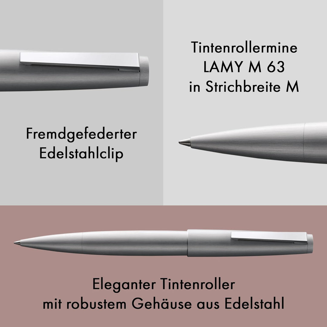 LAMY 2000 Tintenroller 302 - Rollpen aus Edelstahl samtmattiet in der Farbe Silber – Mit Tintenrolle