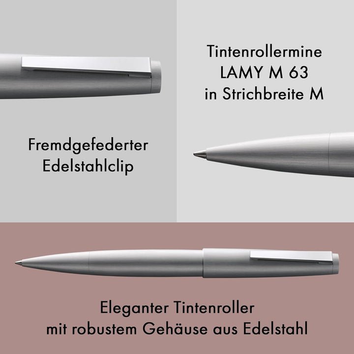 LAMY 2000 Tintenroller 302 - Rollpen aus Edelstahl samtmattiet in der Farbe Silber – Mit Tintenrolle