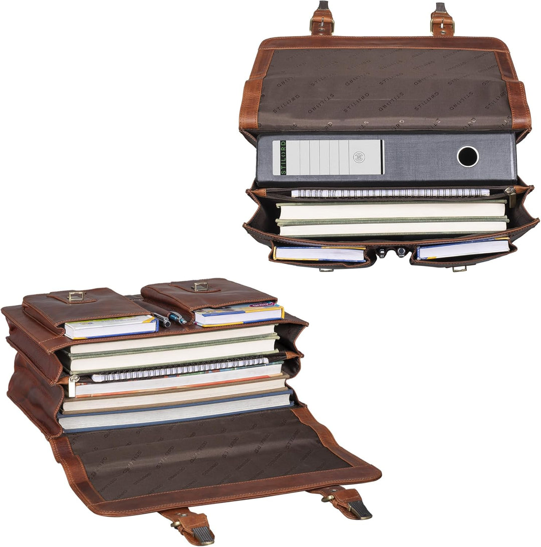 STILORD 'Kronos' Aktentasche Leder Herren Lehrertasche Leder-Tasche Büro Business gross Arbeitstasch