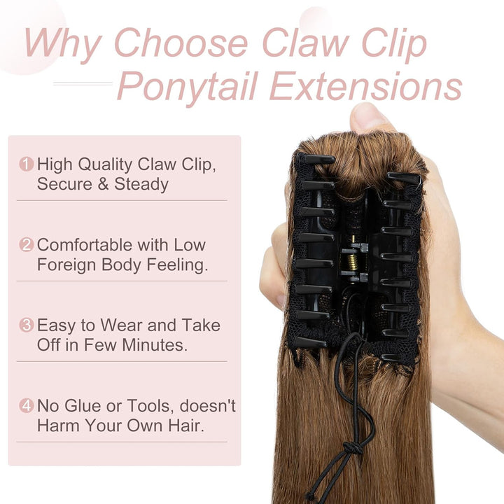 Silk-co Haarteile Echthaar Ponytail Extension Clip in Pferdeschwanz Extensions Echthaar Glatt Zopf H